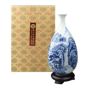 青花山水小口玉壺春瓶 - Image 3