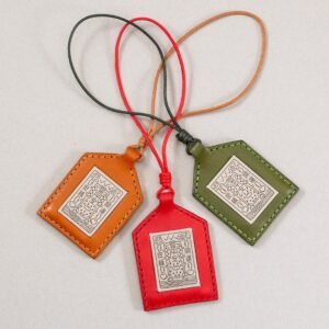 【禮物盒裝】開運良緣祈願保佑平安符袋 皮革香火袋焦糖色 (五代)