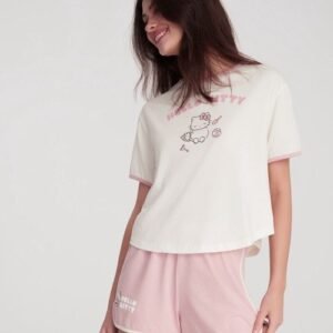 【台灣製】成套_Hello Kitty系列．滾邊圓領短袖睡衣