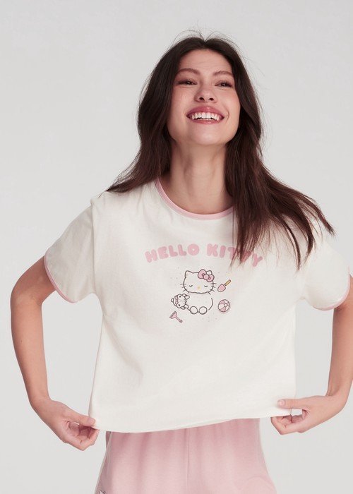 【台灣製】成套_Hello Kitty系列.滾邊圓領短袖睡衣 - Image 2