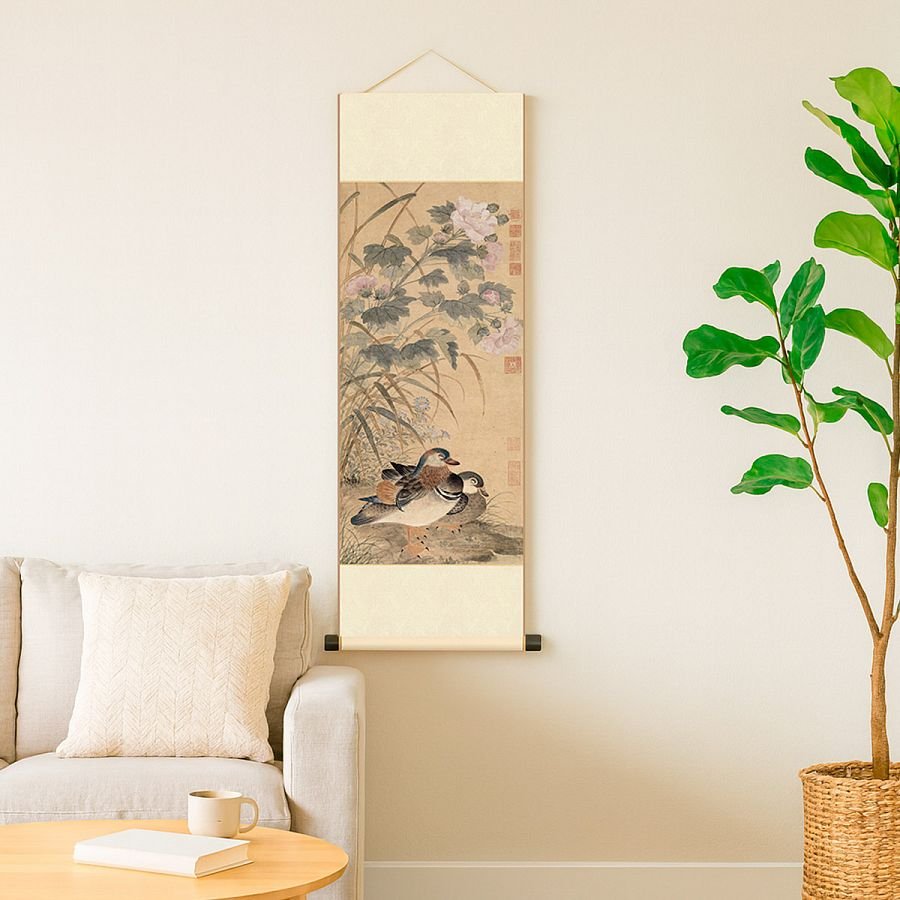 Mini直軸 清 顧瑛 芙蓉雙鴛圖 - Image 3
