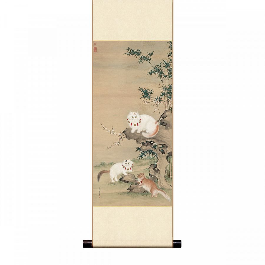 Mini直軸 清 沈振麟 貓竹