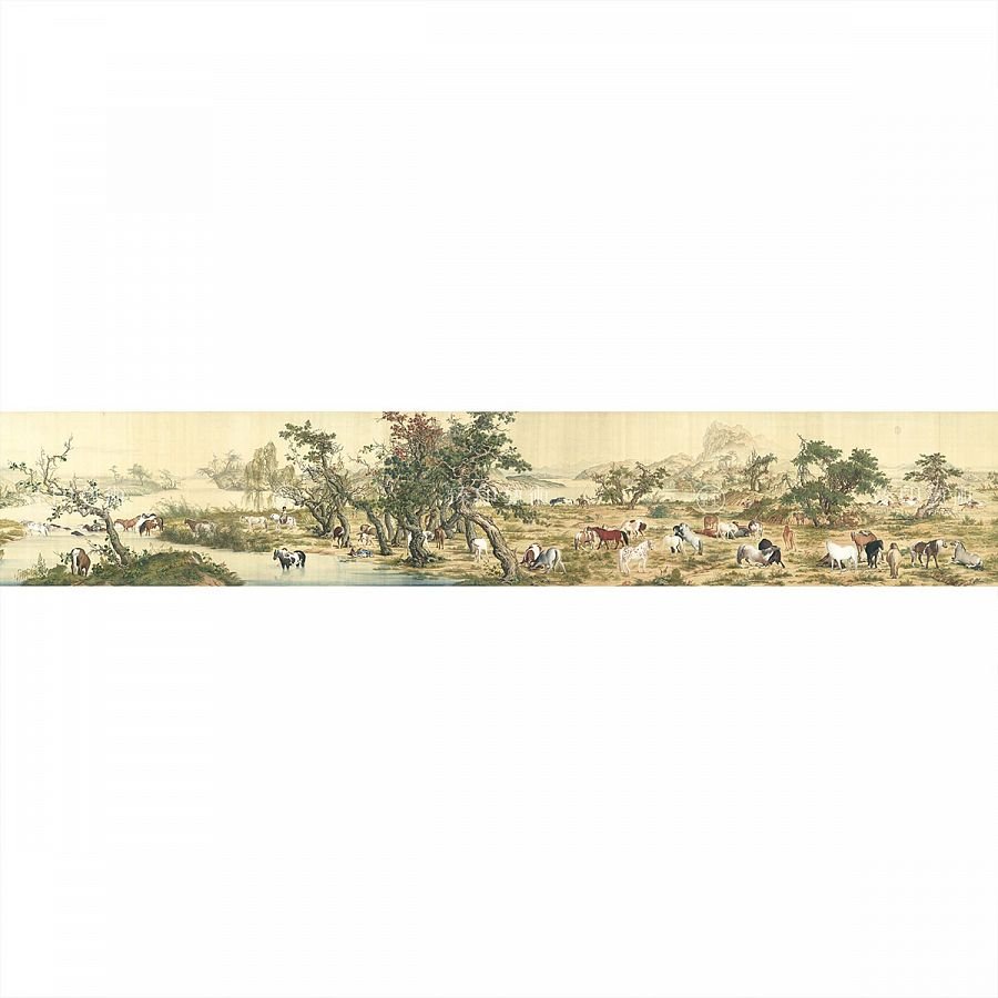 數位複製畫 清 郎世寧 百駿圖 (局部200cm)