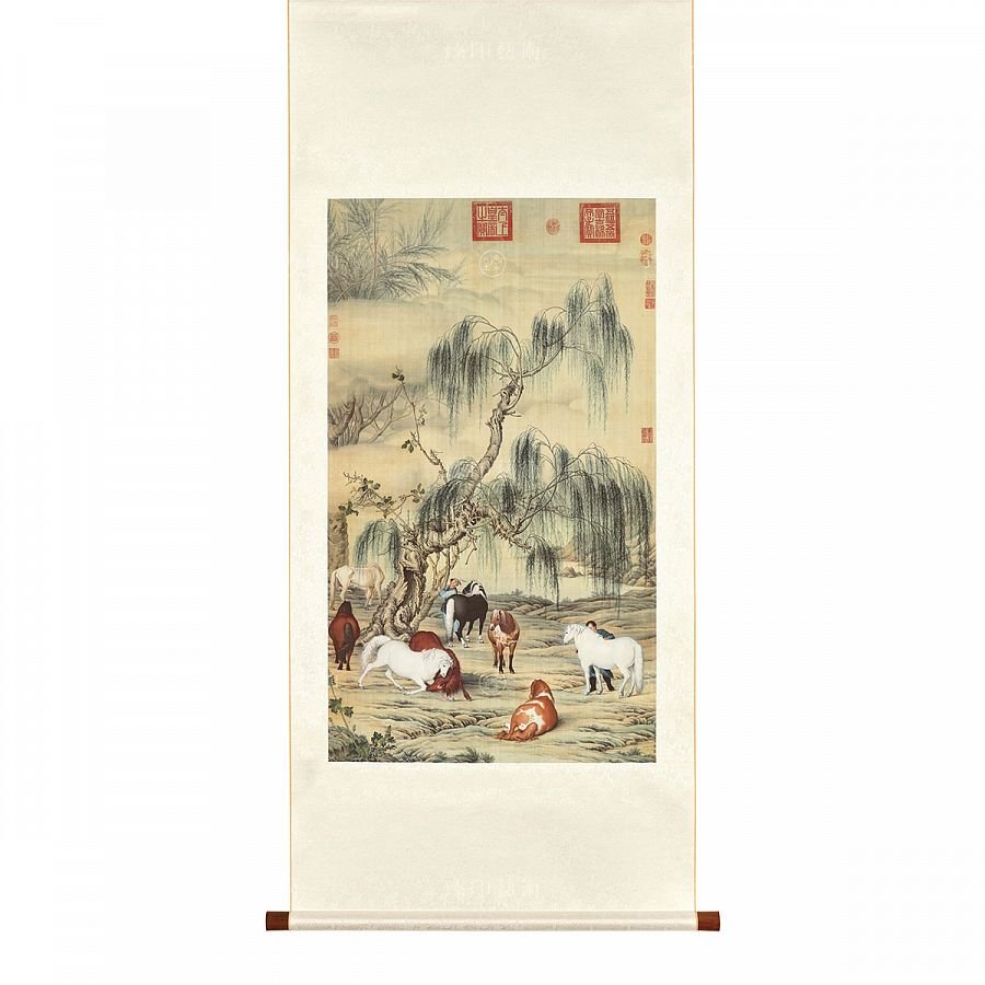掛軸 清 郎世寧 八駿圖