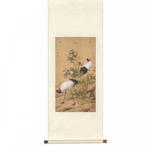 掛軸 清 郎世寧 畫花陰雙鶴圖 S