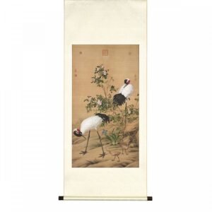 掛軸 清 郎世寧 畫花陰雙鶴圖 M