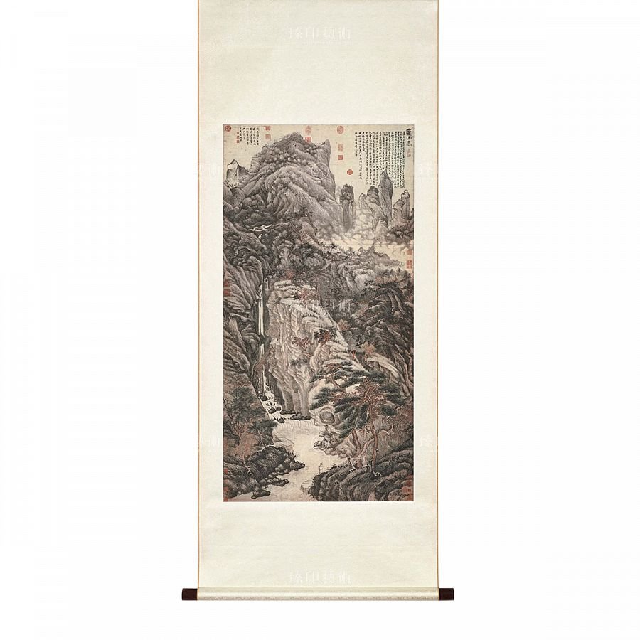 掛軸 明 沈周 畫廬山高