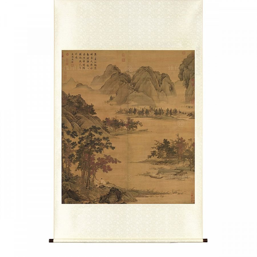 掛軸 明 仇英 秋江待渡
