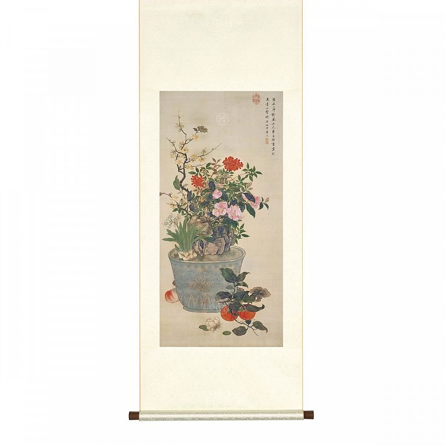 掛軸 清 陳書 歲朝麗景