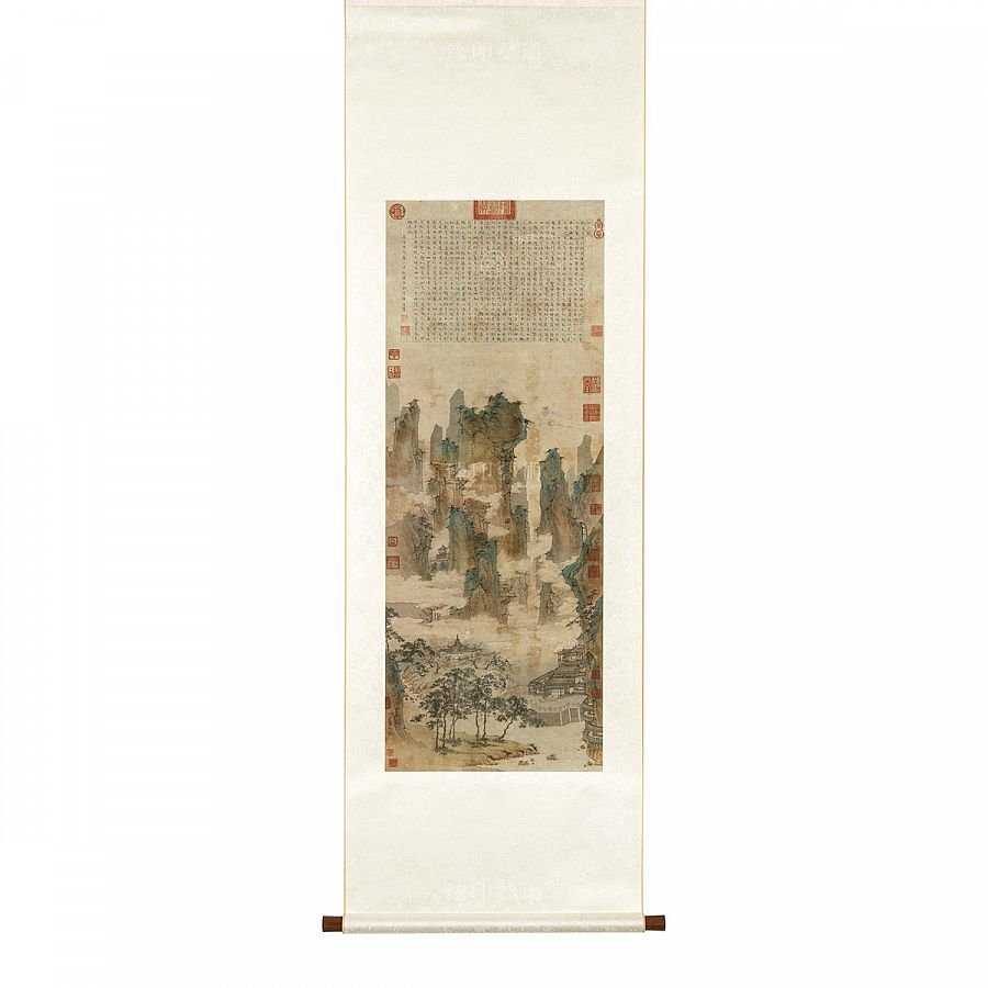 掛軸 明 仇英 仙山樓閣圖