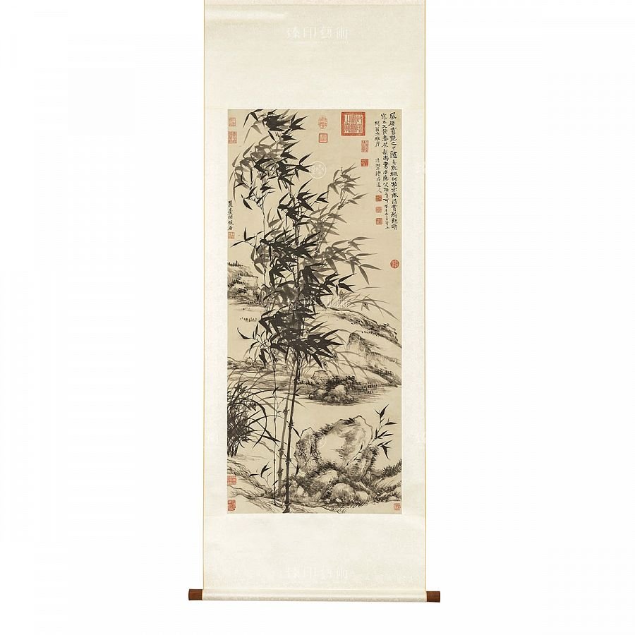 掛軸 清 元濟 王原祁 合作蘭竹 L