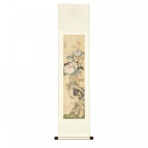 掛軸 清 居廉 花卉草蟲四屏 牡丹蜜蜂
