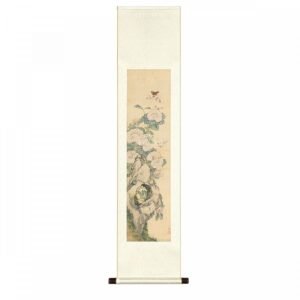 掛軸 清 居廉 花卉草蟲四屏 繡球蝴蝶