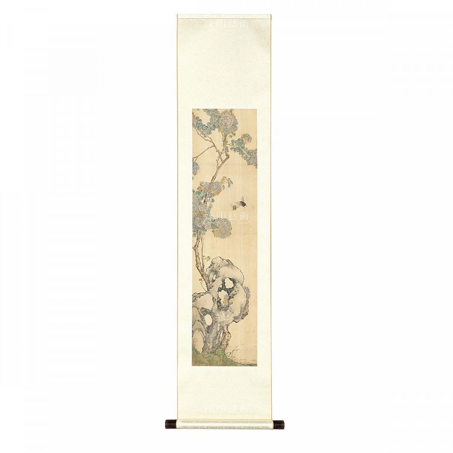 掛軸 清 居廉 花卉草蟲四屏 紫薇蟬