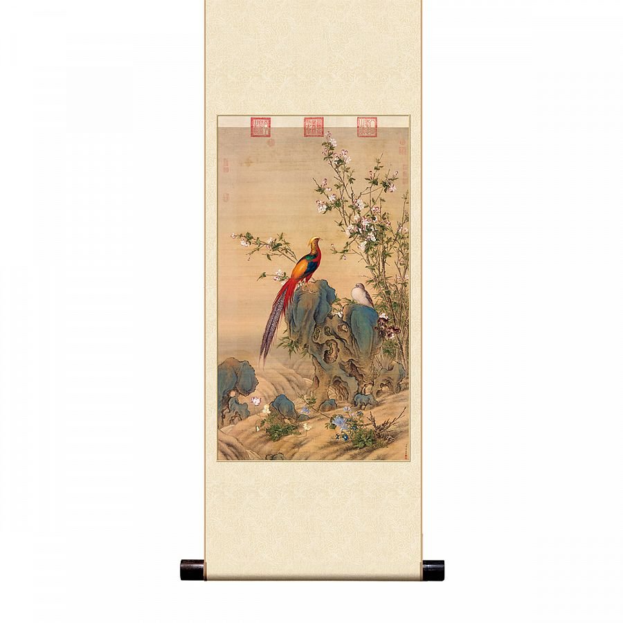 宣彩軸 清郎世寧 錦春圖