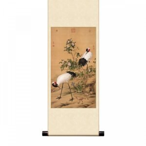 宣彩軸 清 郎世寧 畫花陰雙鶴