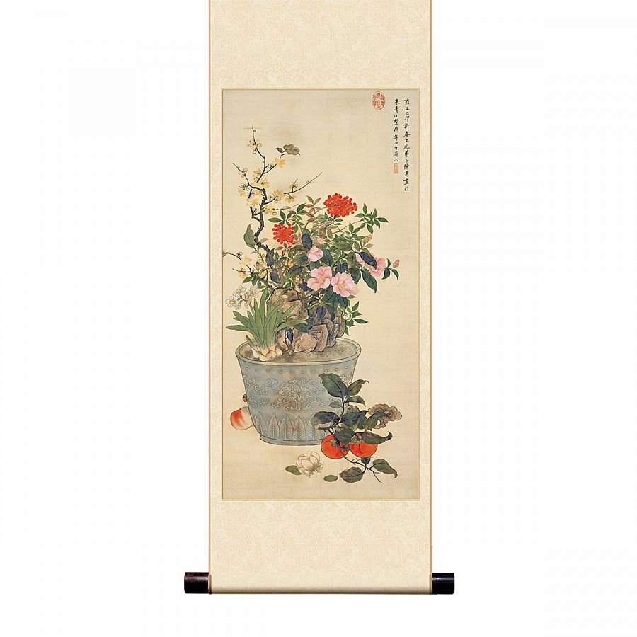 宣彩軸 清 陳書 歲朝麗景