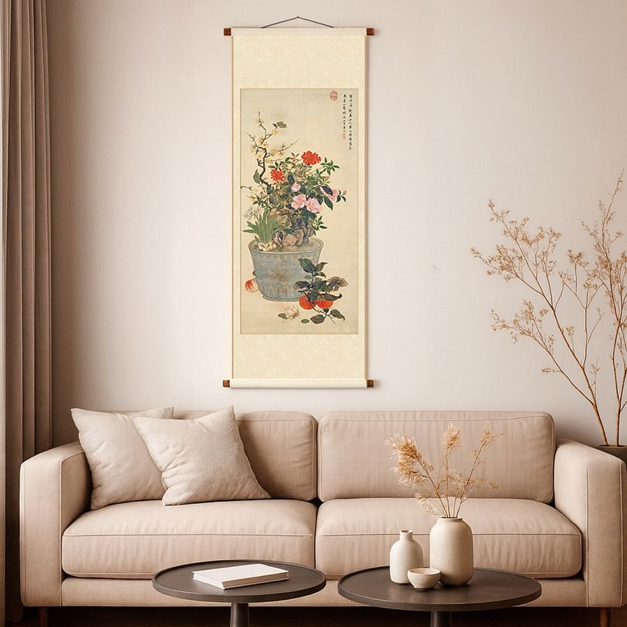 宣彩軸 清 陳書 歲朝麗景 - Image 3