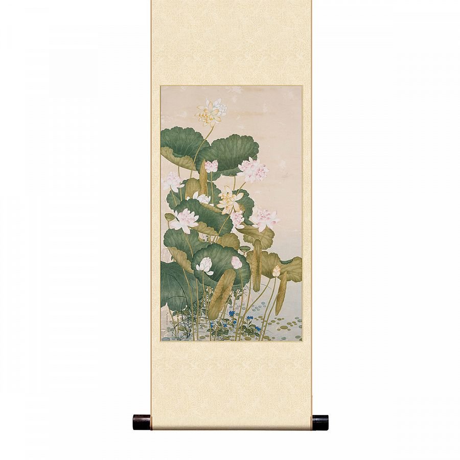 宣彩軸 清 沈世傑 荷花