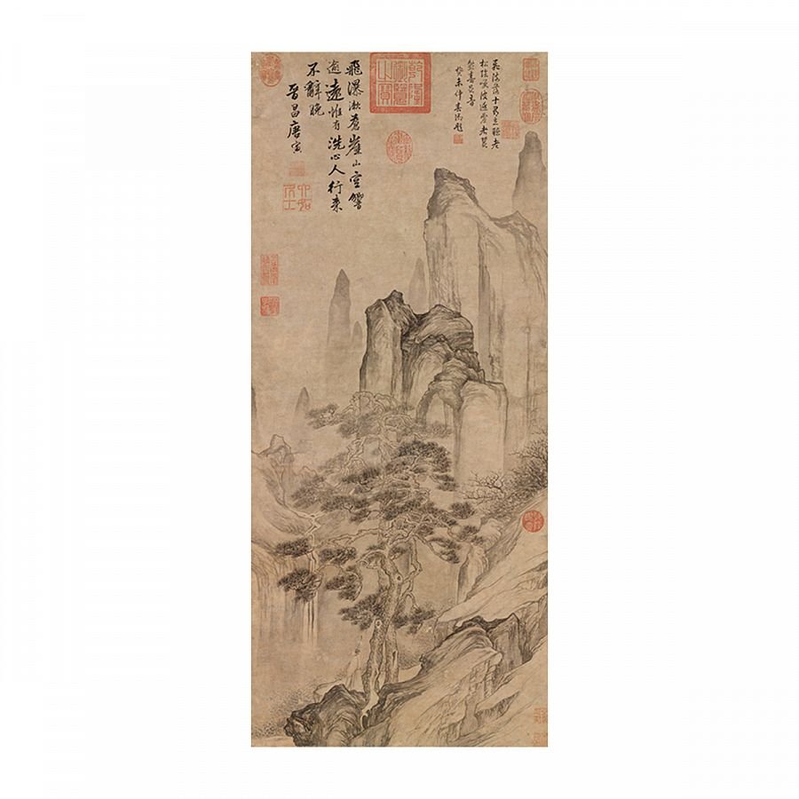 畫心_明唐寅空山觀瀑圖軸