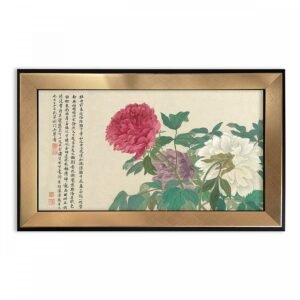 藝術小框畫＿清惲壽平王翬花卉山水合冊牡丹