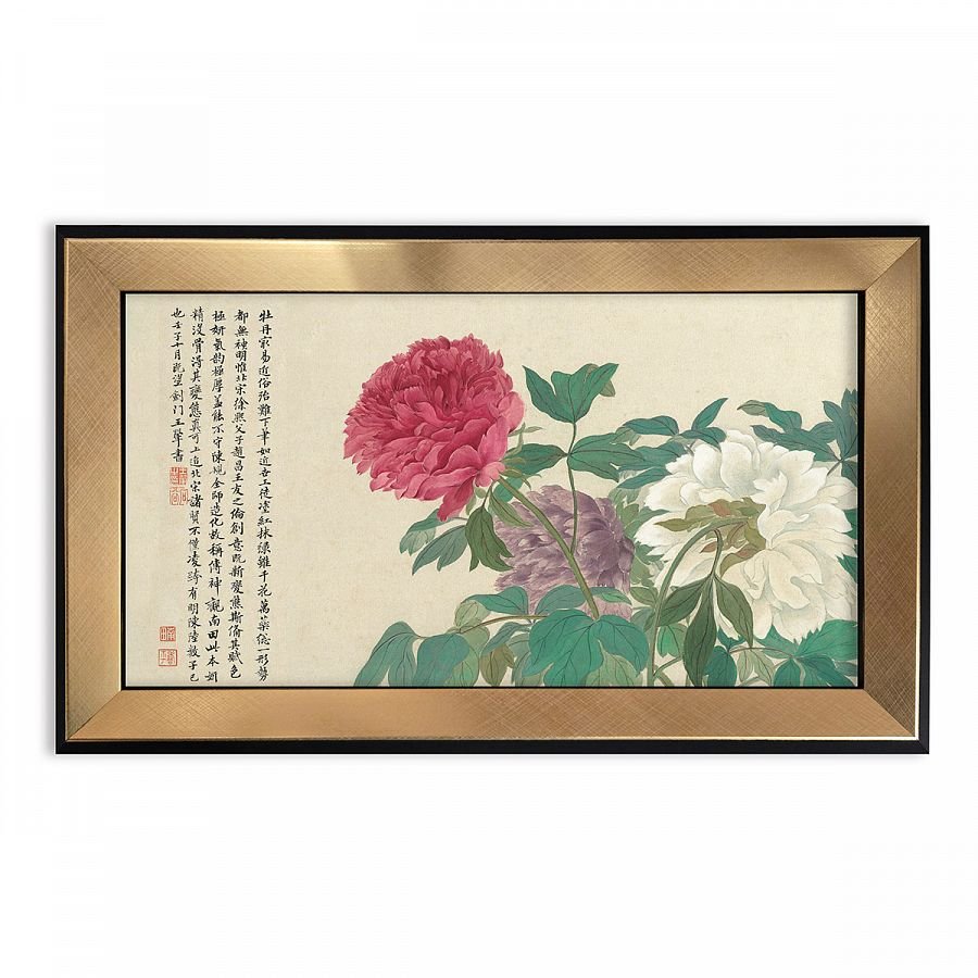 藝術小框畫_清惲壽平王翬花卉山水合冊牡丹