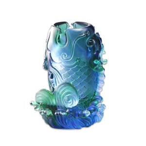魚耀成龍筆筒 琉璃(藍綠透)