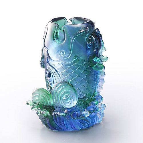 魚耀成龍筆筒 琉璃(藍綠透) - Image 2