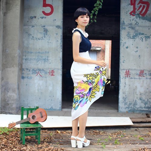 【預購】** 夏日花蔓* 白色無袖印花洋裝 /布蕾絲領 花朵 親子裝 - Image 3