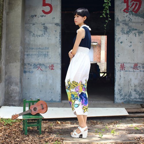 【預購】** 夏日花蔓* 白色無袖印花洋裝 /布蕾絲領 花朵 親子裝 - Image 4