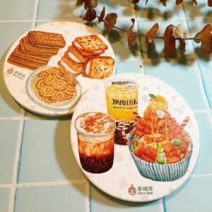 【預購】【台灣製】午茶時光 陶瓷吸水杯墊 飲品 餅乾 珍奶 芒果冰 牛嘎餅 台灣味