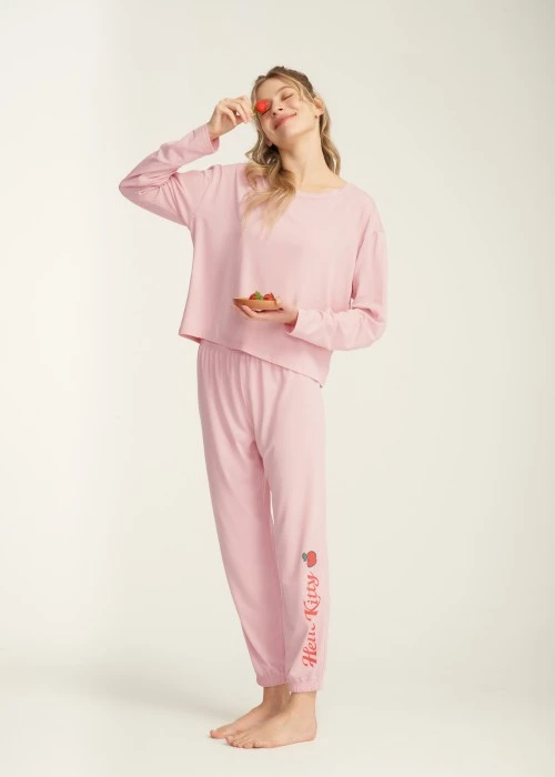 【台灣製】成套_Hello Kitty系列.圓領長版長袖睡衣 - Image 2