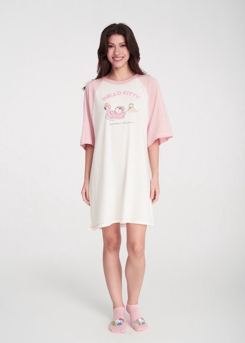 【台灣製】連身_Hello Kitty系列.裙片抽皺長袖睡衣 - Image 2