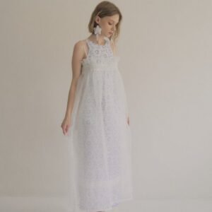 【預購】organza pocket dress 歐干紗口袋洋裝 fog white 雲霧白