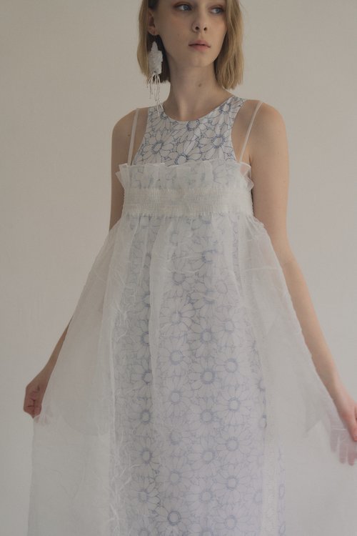 【預購】organza pocket dress 歐干紗口袋洋裝 fog white 雲霧白 - Image 2