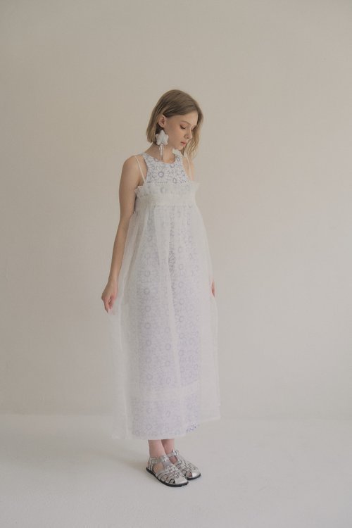 【預購】organza pocket dress 歐干紗口袋洋裝 fog white 雲霧白 - Image 4
