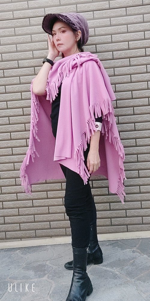 【預購】DYM Fashion莫蘭迪 丁香粉 雙面刷毛斗篷 披風 圍巾 時尚訂製服 - Image 2