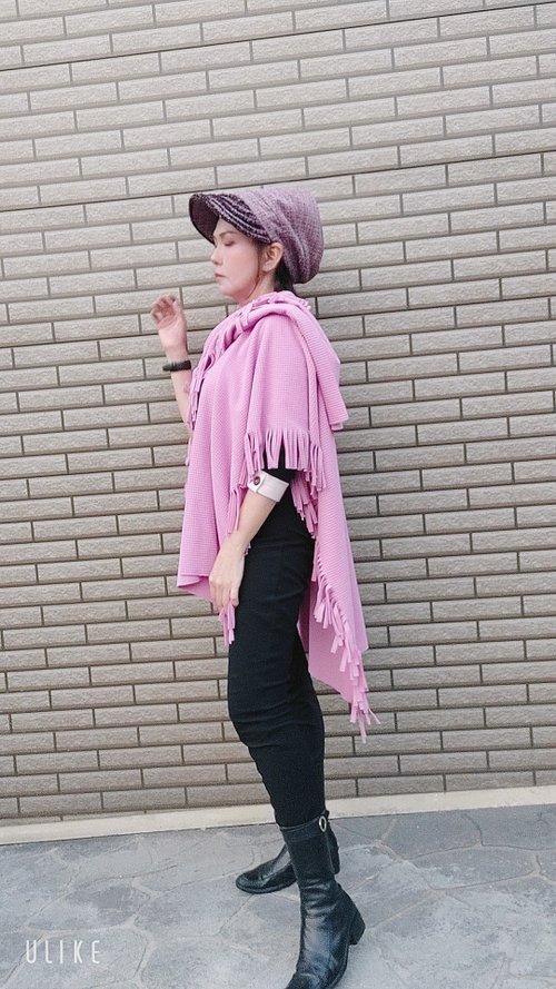 【預購】DYM Fashion莫蘭迪 丁香粉 雙面刷毛斗篷 披風 圍巾 時尚訂製服 - Image 5